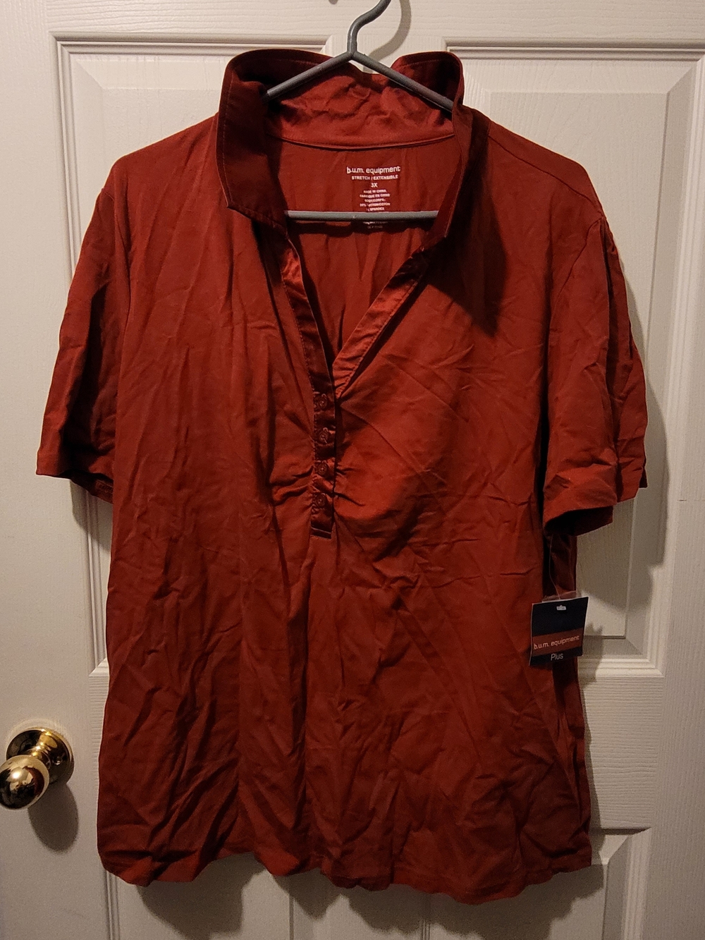 B.u.m Equipment Short Sleeve Button-Placket Top in Rust